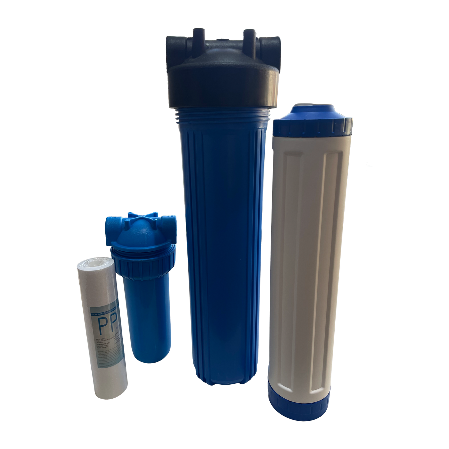 Sediment pre filter housing used in Liberty L7 whole house filtration system to remove rust and particles.
